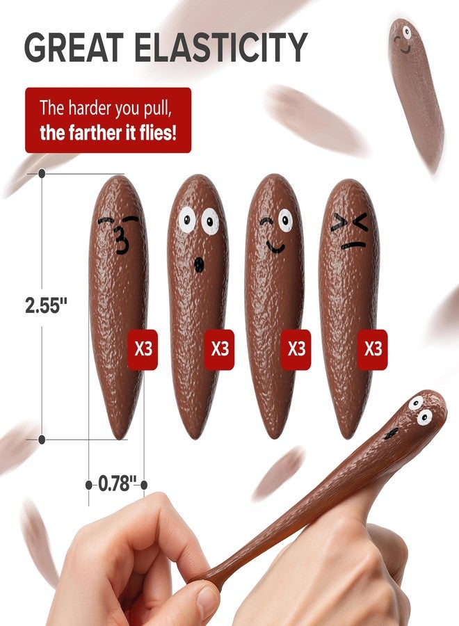 X-Protector Rubber Poop Slingshot - 12 PCS Pack Flying Fake Shot Finger Slingshot Toy - Squishy Poo Sling Shot Toys for Kids - Funny Poop Emoji Squishy Game! - Image 3